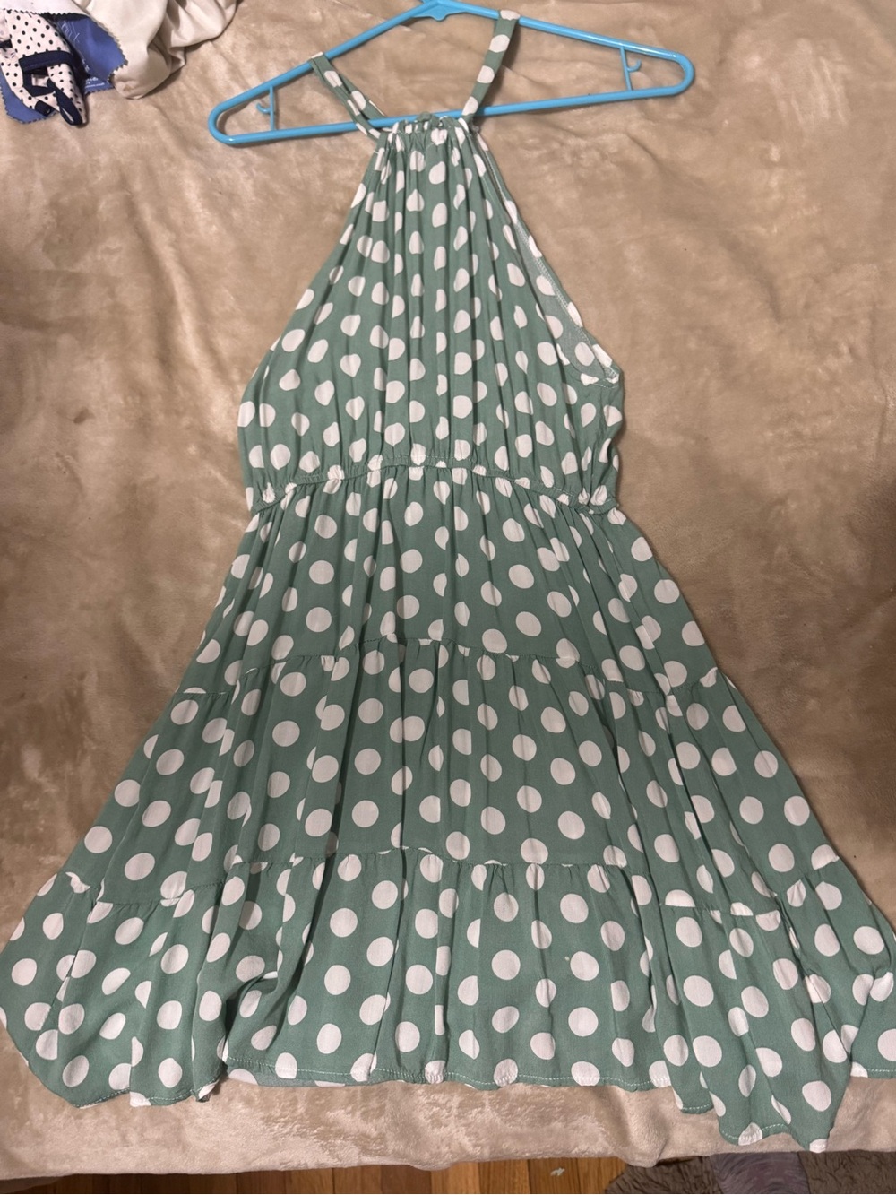 Source Unknown Girls Mint Green Polka Dot Halter Dress